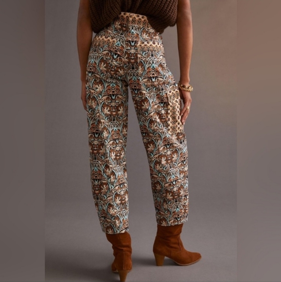 Anthropologue Print Velvet Cargo Barrel Leg Pant Size 8 - Picture 5 of 15